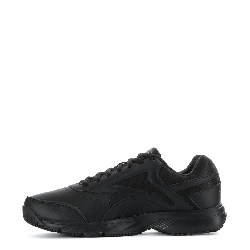 Men's black lace-up athletic sneakers, side profile with sculpted rubber sole
