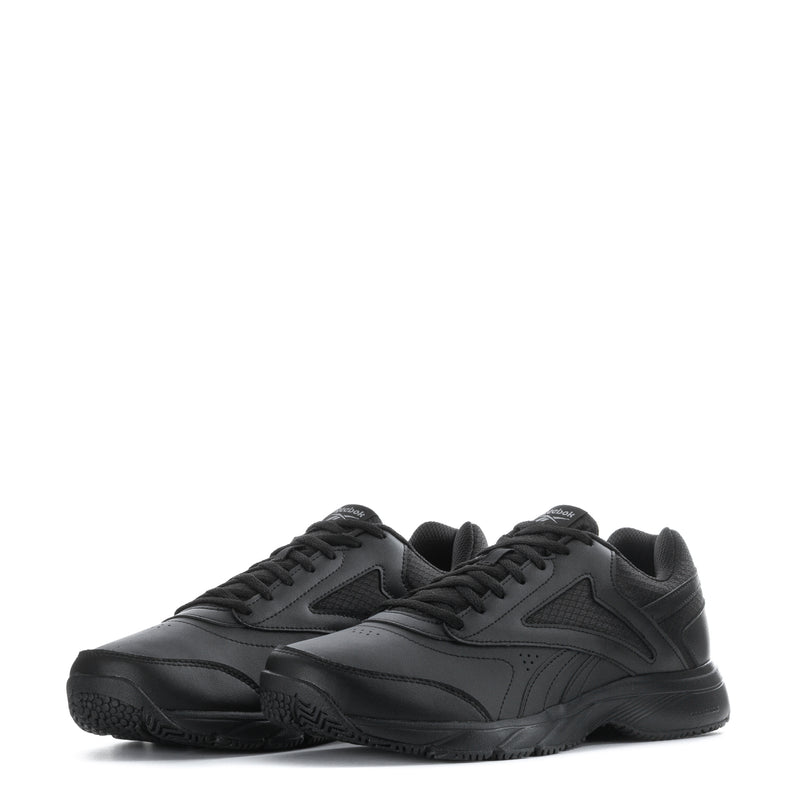 Pair of men's black lace-up sneakers, front view with textured midsole