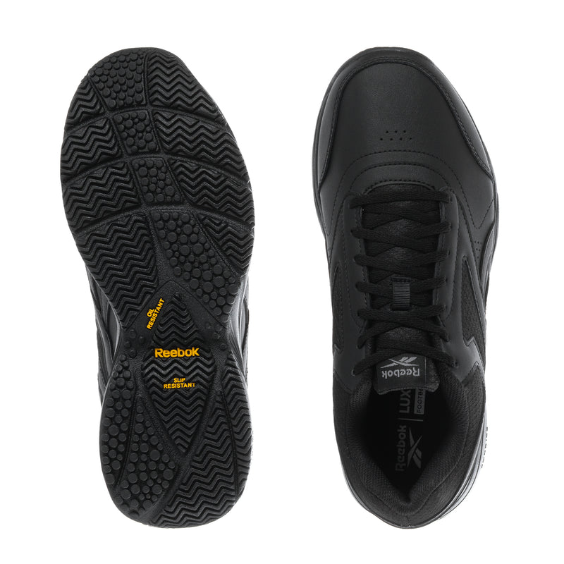 Black sneaker outsole and toe view, tread pattern and lace-up upper