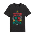 Mens dark heather charcoal tee with large front graphic print and crew neckline
