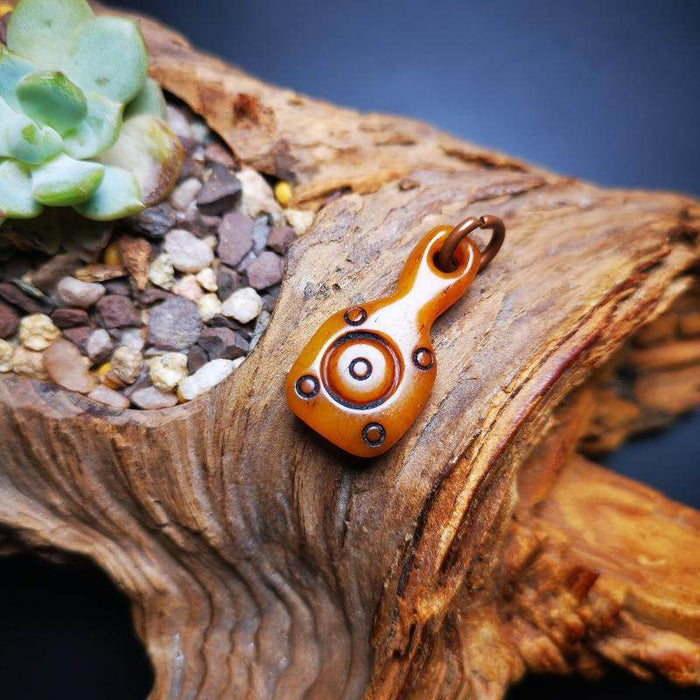 Yak Bone Amulet, Bell Shape Bead Counter Click Pendant - Tibetan Buddhist amulet, detailed view
