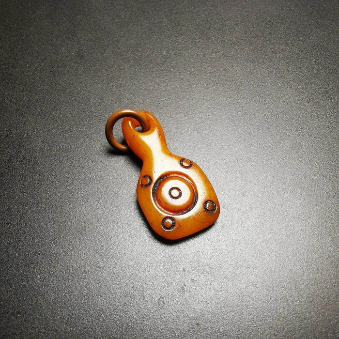 Yak Bone Amulet, Bell Shape Bead Counter Click Pendant - Tibetan Buddhist amulet, close-up detail