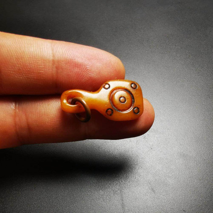 Yak Bone Amulet, Bell Shape Bead Counter Click Pendant - Tibetan Buddhist amulet, view 5