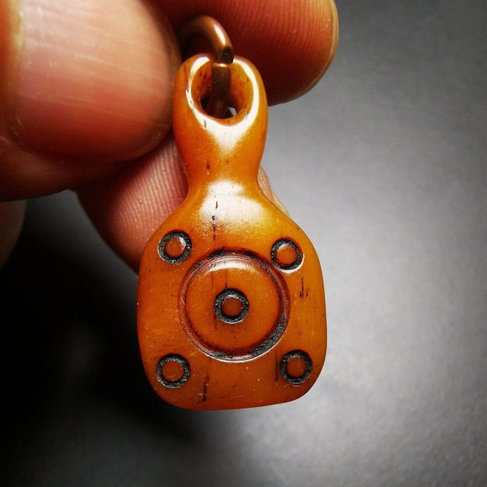 Yak Bone Amulet, Bell Shape Bead Counter Click Pendant - Tibetan Buddhist amulet, view 7