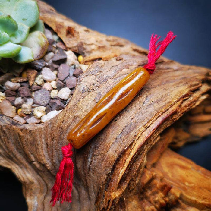 Yak Bone Amulet Charm, Bone Carved Pipe Charm Necklace - Tibetan Buddhist bead necklace, detailed view