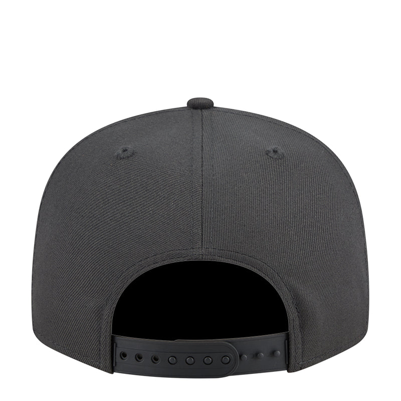 Charcoal baseball cap back view with adjustable strap and eyelets