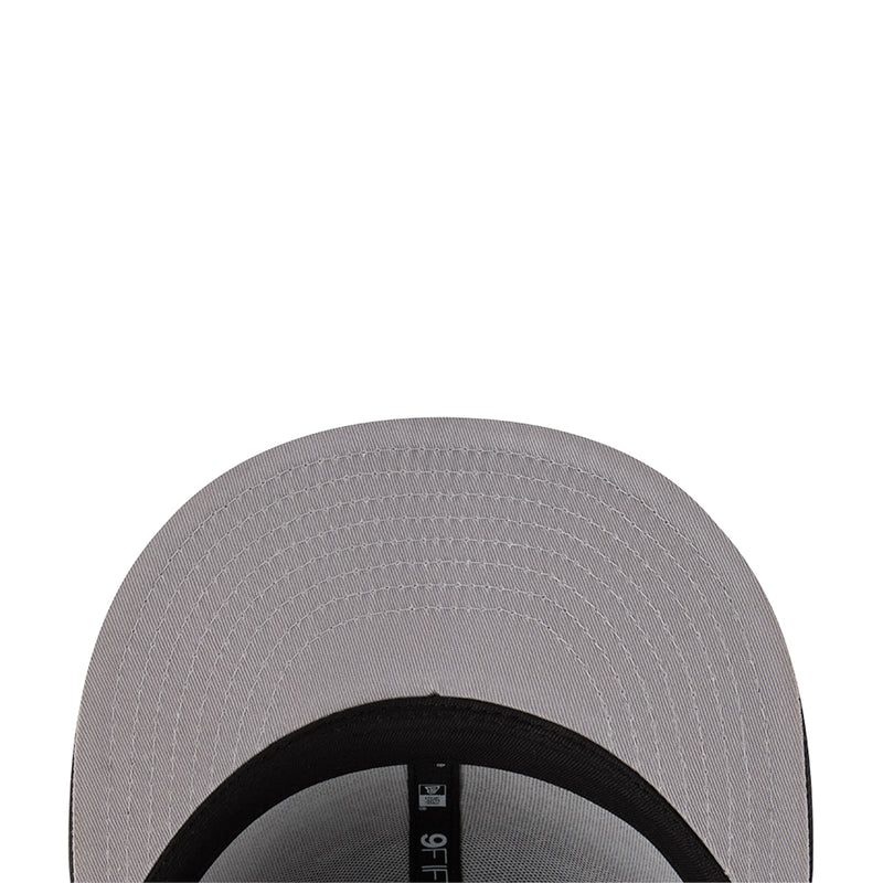 Light gray baseball cap with black inner band and stitched crown