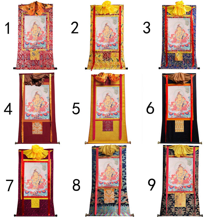 Yellow Jambhala ,Woodblock Thangka Art - Tibetan thangka painting, detailed view