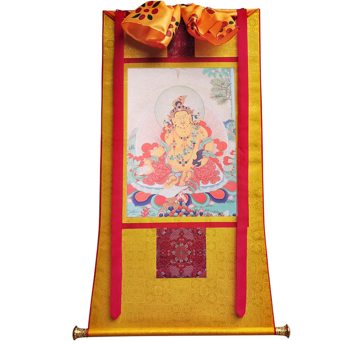 Yellow Jambhala ,Woodblock Thangka Art - Tibetan thangka painting, view 4