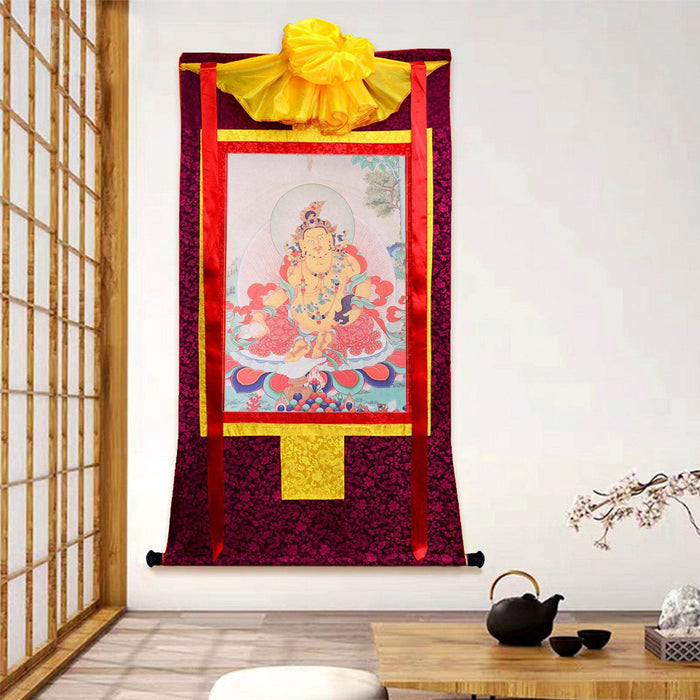 Yellow Jambhala ,Woodblock Thangka Art - Tibetan thangka painting, view 5