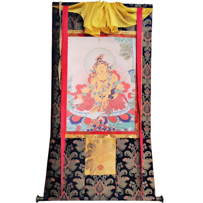 Yellow Jambhala ,Woodblock Thangka Art - Tibetan thangka painting, view 7