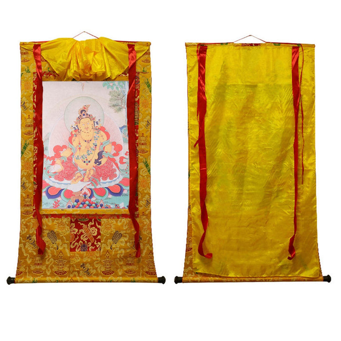 Yellow Jambhala ,Woodblock Thangka Art - Tibetan thangka painting, view 8