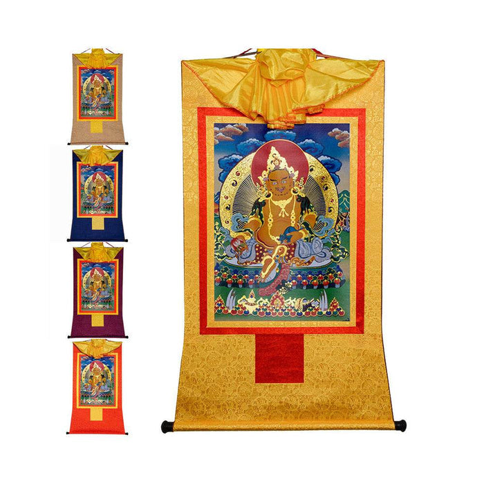 Yellow Jambhala,Dzambhala - Tibetan thangka painting, front view