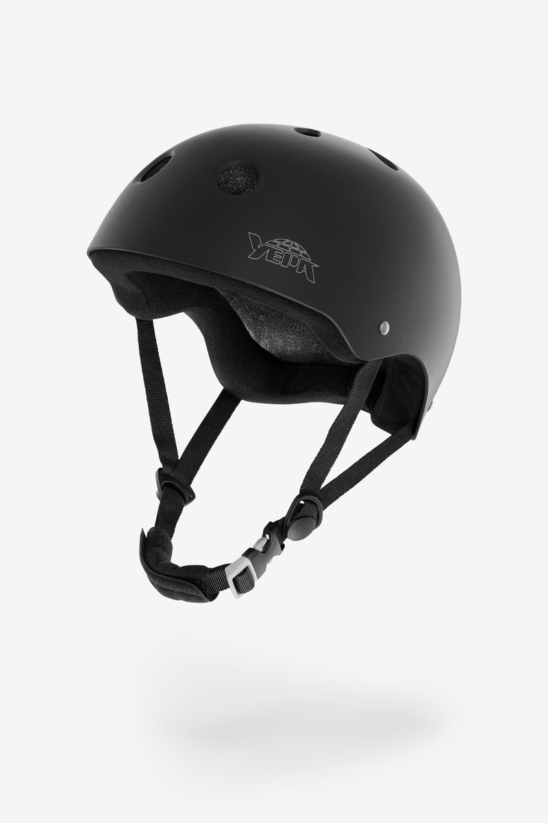 YEPA T-Shell helmet matte black side profile showing subtle YEPA logo and secure strap