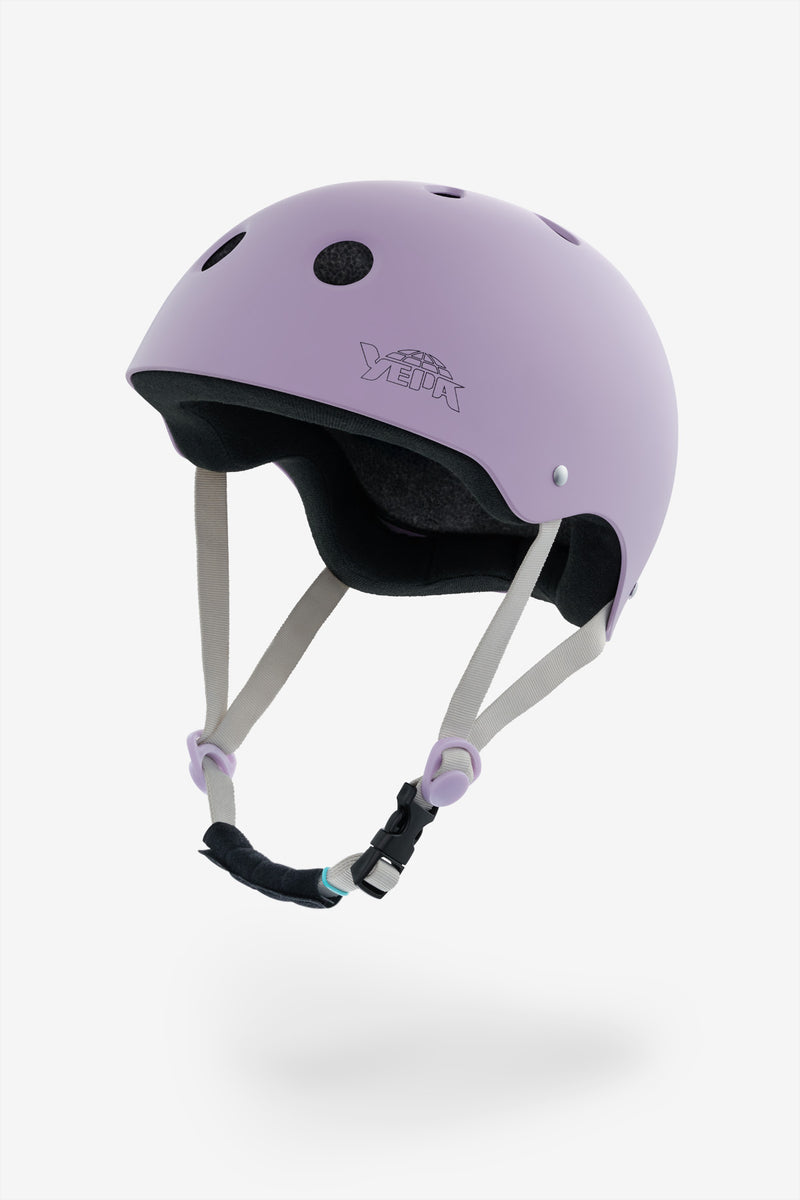 YEPA T-Shell helmet dusty purple with gray straps and black interior padding