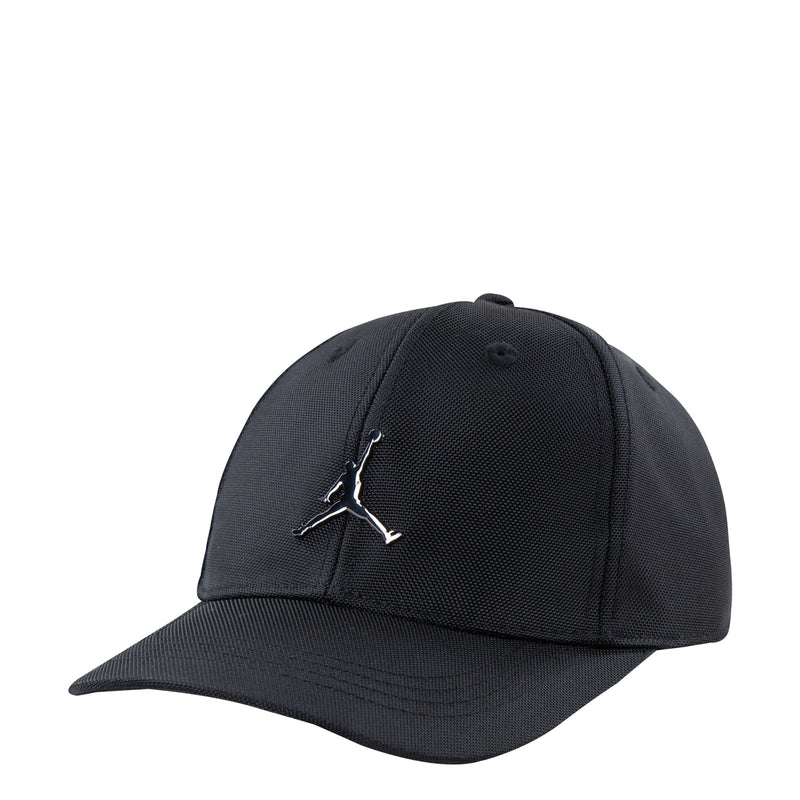 Black youth baseball cap with curved brim and Jumpman emblem