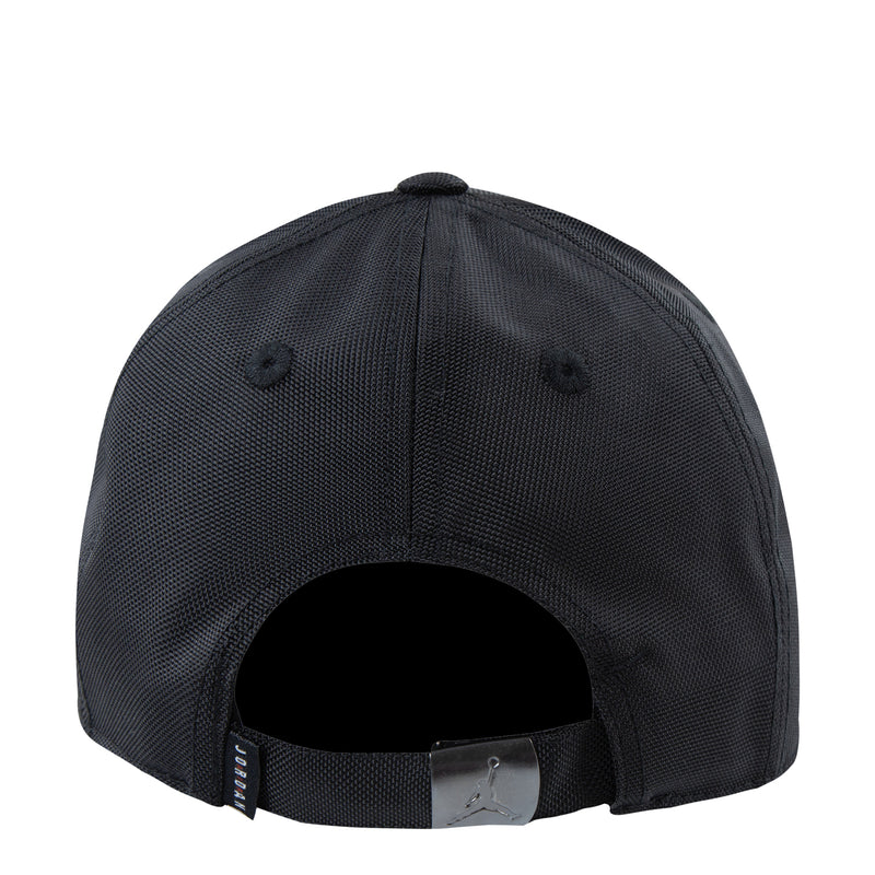 Black cap back with adjustable strap and Jumpman tag detail