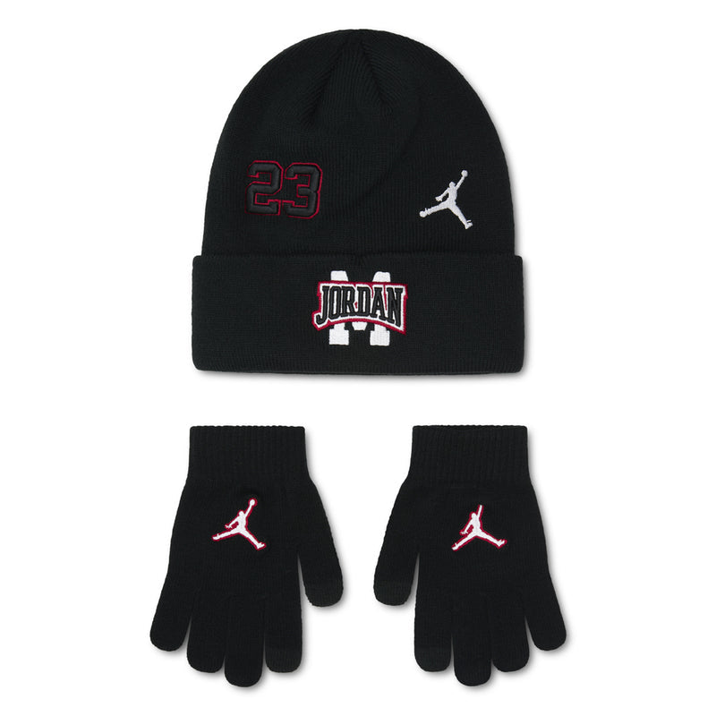 Black beanie and gloves set with red 23 and Jordan logos