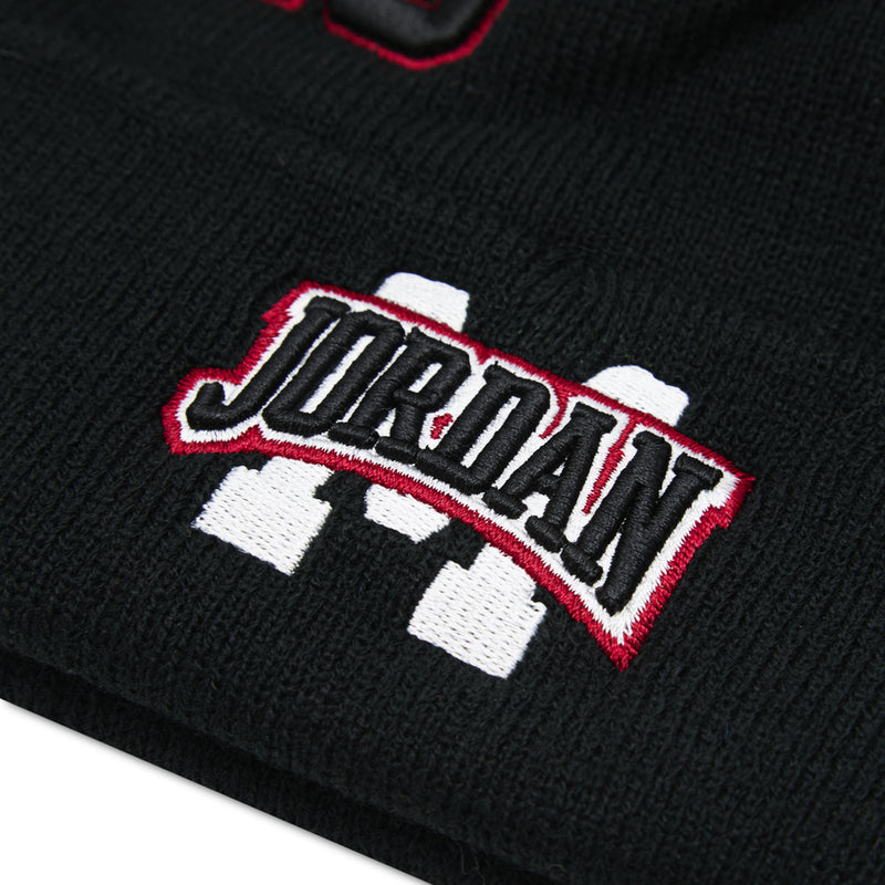 Black beanie close-up with JORDAN patch logo