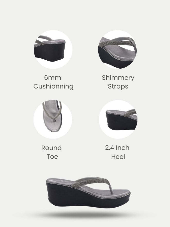 Zova Gun Metal Wedge Heels