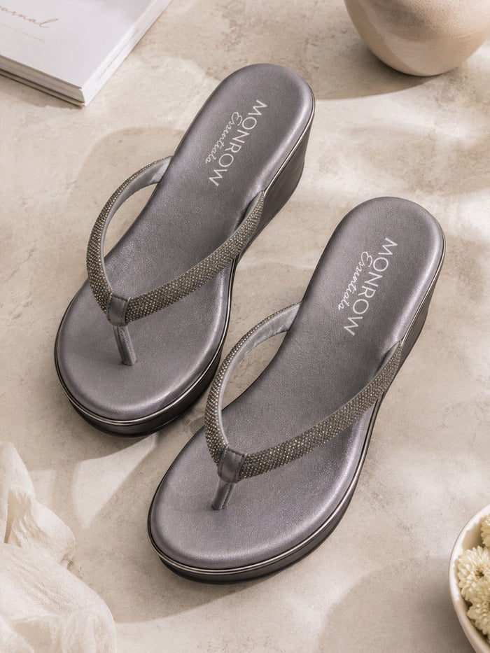 Zova Gun Metal Wedge Heels